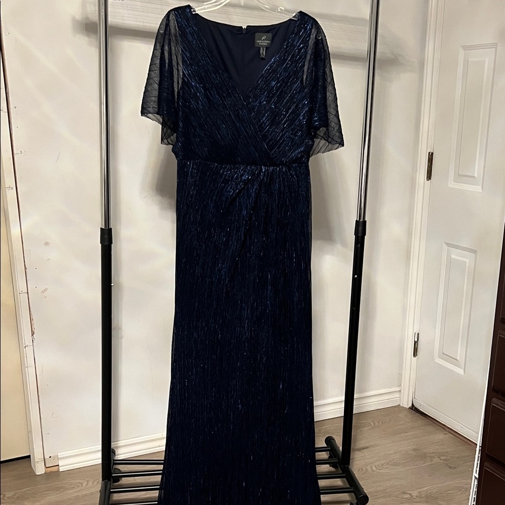 Adrianna Papell Midnight Blue metallic Maxi Dress